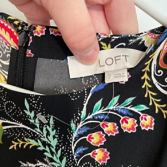 ANN TAYLOR LOFT Floral Flare Dress Black Multi Boho Long Sleeve Fit Flare Dress - Picture 6 of 14